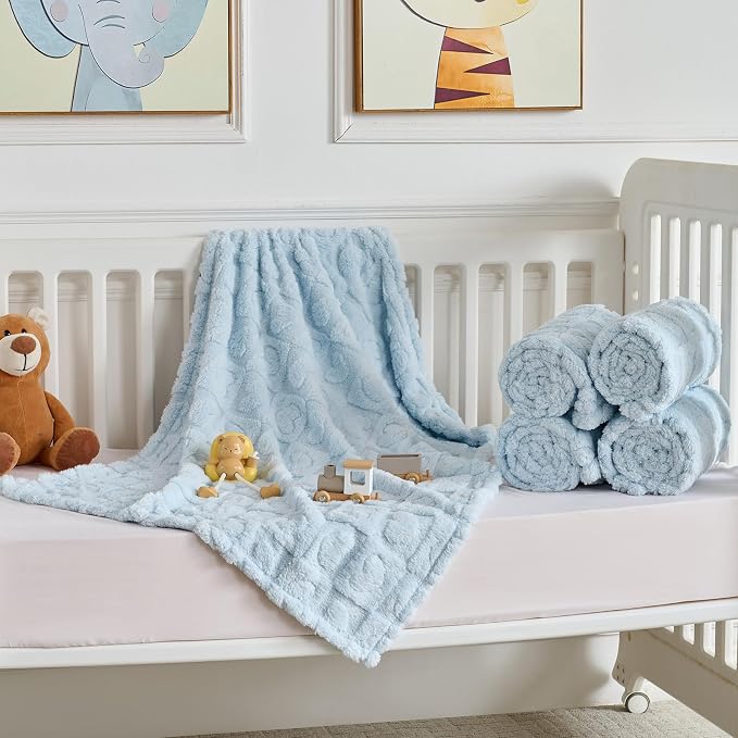 5 Pcs Baby Blanket Heart Checkered Ultra Soft Gift-Ready Plush - Image 6