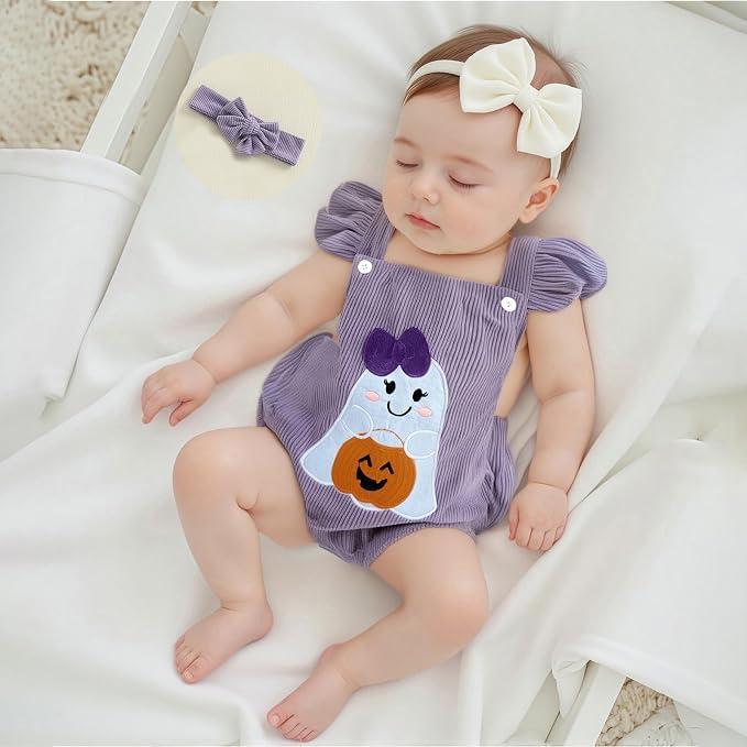 YINGISFITM My First Halloween Baby Girl Outfit Newborn Pumpkin Bubble Romper - Image 3