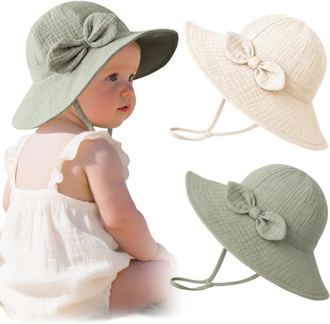 Konssy 2-Pack Muslin Baby Sun Hats by Konssy