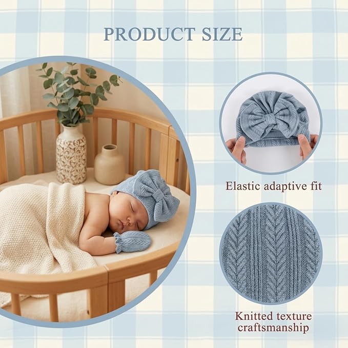 Newborn Baby Girl Hats Mittens Set Cotton - Image 4