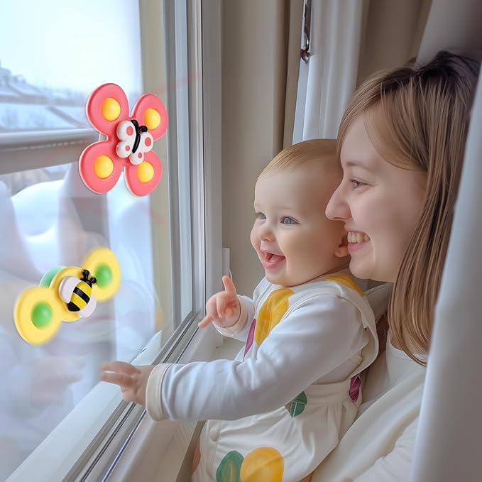 ALASOU 3PCS Suction Cup Spinner Toys for 1 Year Old Boy Girl|Spinning Top Infant Sensory Toys for Toddlers|1 2 Year Old Boy Christmas Birthday Gift|Baby Bath Toy Stocking Stuffers for Kids Ages 1-3