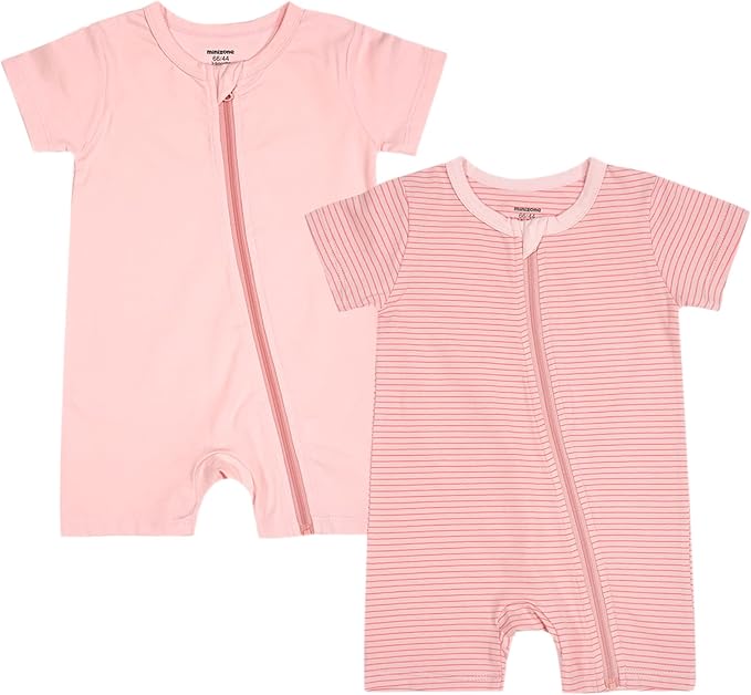 Teach Leanbh Unisex Baby 2 Pack Pajamas Cotton Short Sleeve Zipper Romper by TeachLeanbh