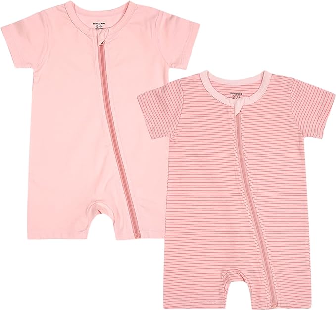 Teach Leanbh Unisex Baby 2 Pack Pajamas Cotton Short Sleeve Zipper Romper by TeachLeanbh