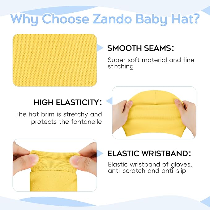 Zando Anti-Scratch Baby Hats Mittens Warm Newborn Infant Boys Girls 0-6M | - Image 3