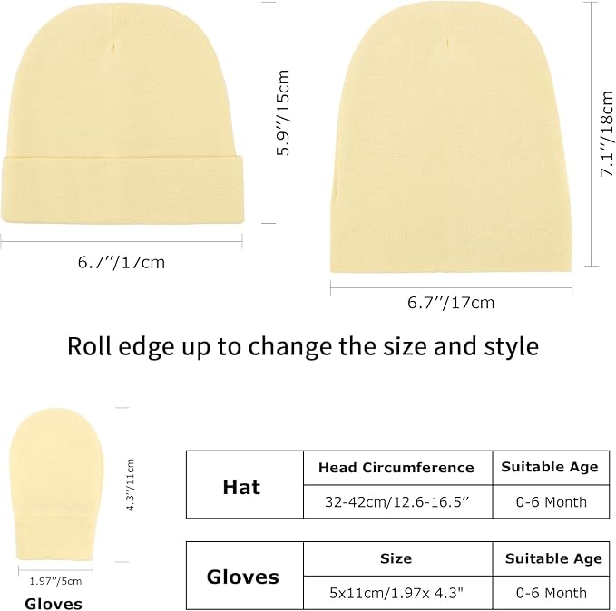 Newborn Baby Hats and Mittens Set Infant Beanie Cap Toddler Gloves Newborn - Image 2