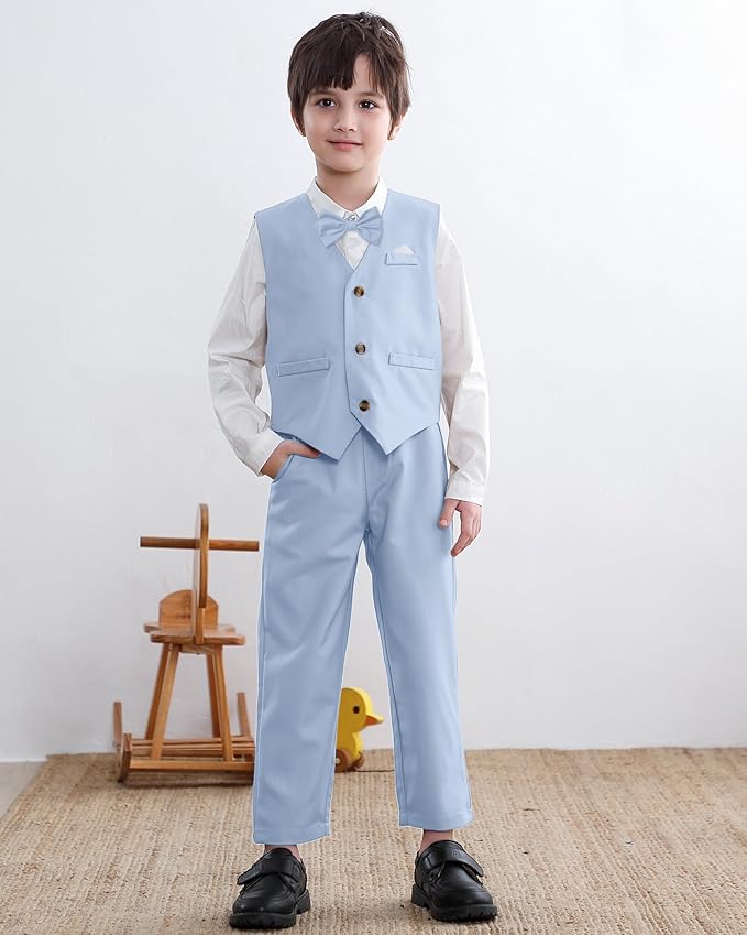 SANGTREE Boys Cotton Linen Suit Formal Set Baby Clothes Boy Gentleman Wedding Ring Bearer Outfits, 3 Months - 9 Years