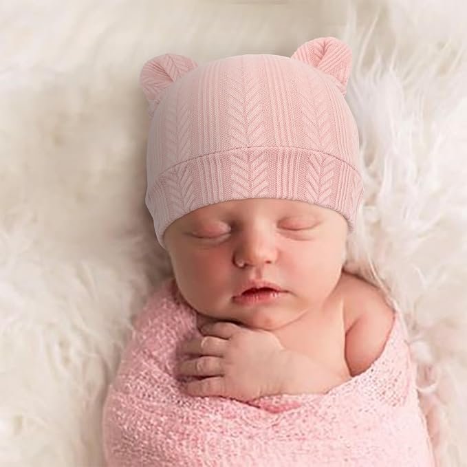 Newborn Baby Hat and Mittens Set Bear Ears Toddler Infant Beanie Caps Newborn - Image 3