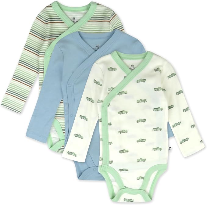 HonestBaby Baby 3-pack Long Sleeve Side-snap Kimono Bodysuits Organic Cotton by HonestBaby