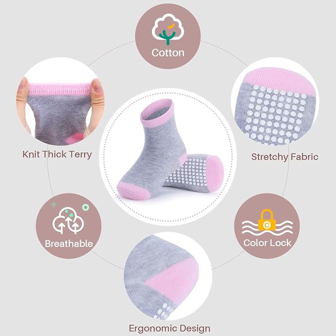 Baby Toddlers Crew Socks with Non-Slip Grip 12 Pack Cotton Stretch Socks | Soft - Image 4