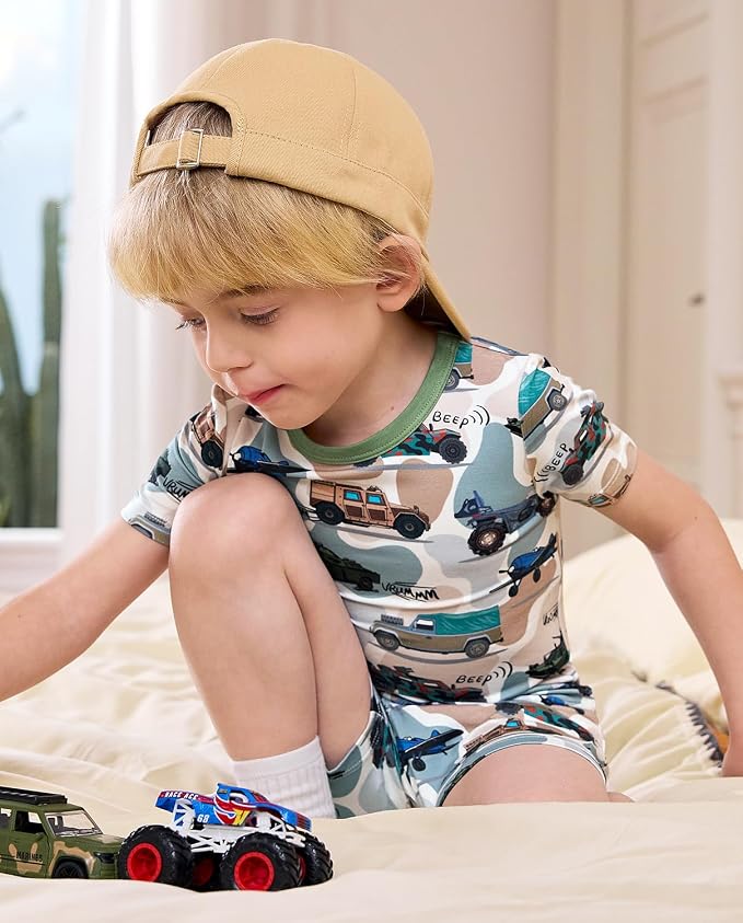babee Reshinee Bamboo Viscose Toddler Boys Pajamas Set, Short Sleeve Kids - Image 2