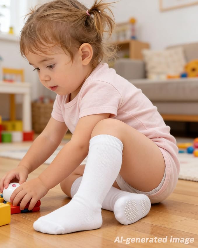 Baby Knee High Socks Toddler Seamless Cotton Non Slip Long Socks 3/5 Pairs - Image 3
