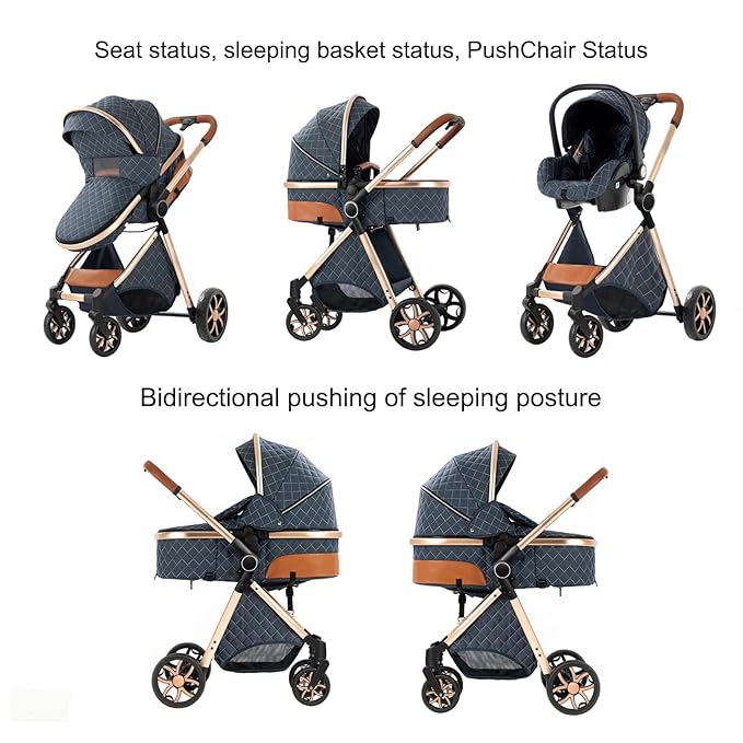 2 in 1 Baby Stroller with Bassinet Mode, Reversible Infant Pram, One-Click Folding, Newborn Travel Stroller, Convertible Toddler Standard Pram Carriage (X2US-Khaki)