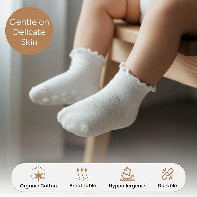 Organic Cotton Blend Ruffle Toddler Socks 6M-12M-2t-3t-4t-5t Gift - Image 3