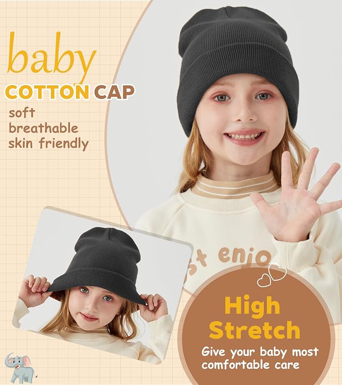 100% Cotton Baby Beanie Toddler Boys Girls Kids Winter Hat Knit Winter Warm Cap - Image 4