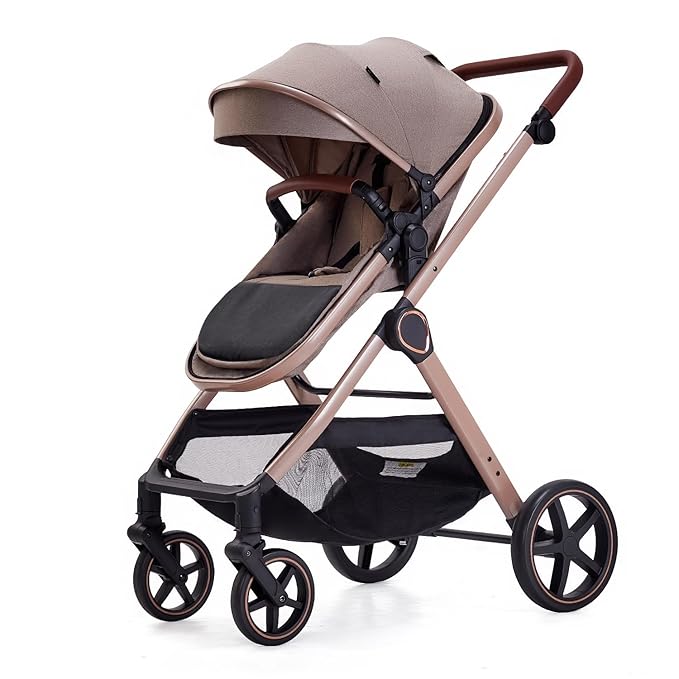 2 in 1 Baby Stroller, Newborn Infant Toddler Convertible Pram Stroller for 0-36 Months Old Babies (Beige)
