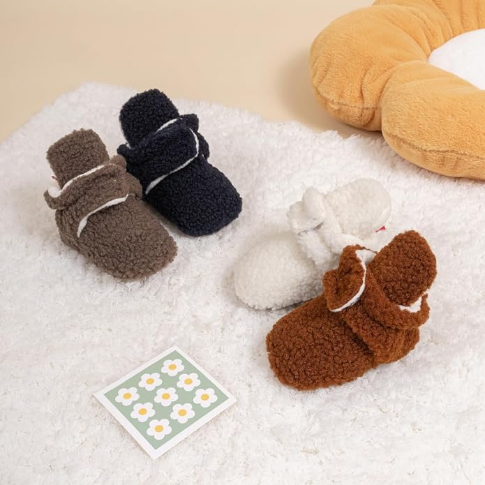 Babelvit Newborn Baby Boy Girl Soft Fleece Booties Stay On Infant Slippers - Image 4