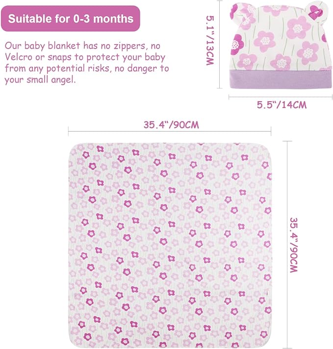 DRESHOW BQUBO Cotton Baby Swaddle Hat Set Newborn Infant Receiving Blankets - Image 5