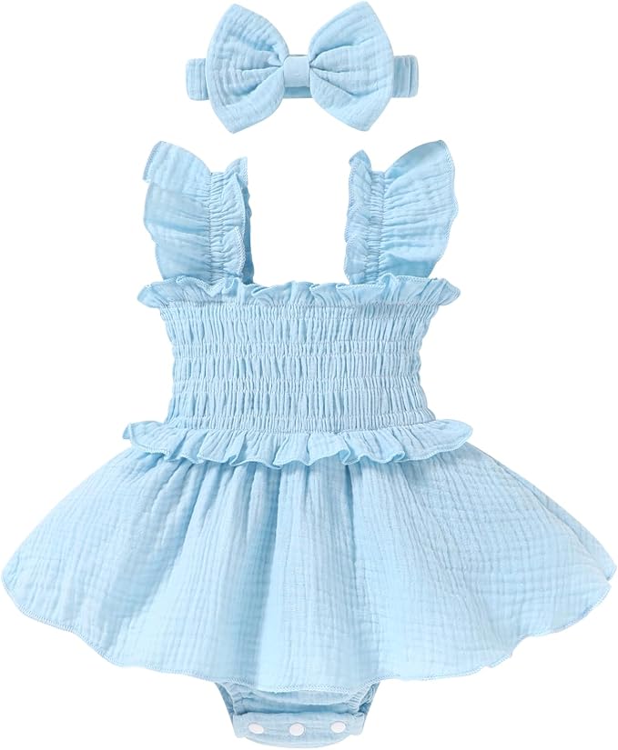 YOUNGER TREE Baby Girl Clothes Ruffle Romper Boho Dress Summer Cake Smash by YOUNGERTREE