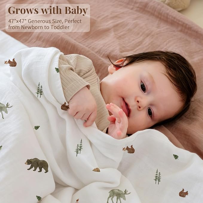 POMISO Muslin Swaddle Blankets for Boys & Girls, Newborn Receiving Blankets - Image 2