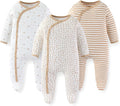 Unisex Baby Boy Girl Footies Rompers Cotton Long Sleeve 3 Pack Infant Jumpsuits 0-12Months Babies' Outfits