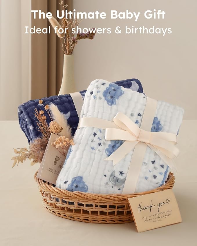 Yoofoss Hooded Baby Bath Towels 2 Pack 100% Muslin Organic Cotton - Image 4