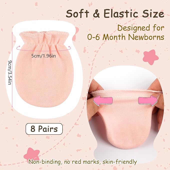 8 Pairs Baby Mittens Newborn No Scratch, Cotton Infant Gloves 0-6 Months | Soft - Image 2