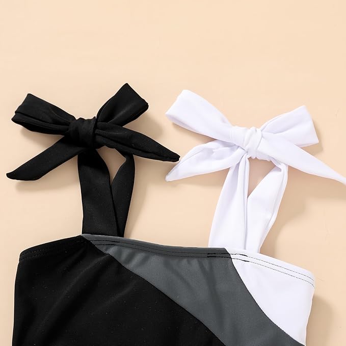 YOUNGER TREE Toddler Girls Two Pieces Swimsuit Color Block Stripe Swimwear Summer Beach Bathing Suit 18M-5T