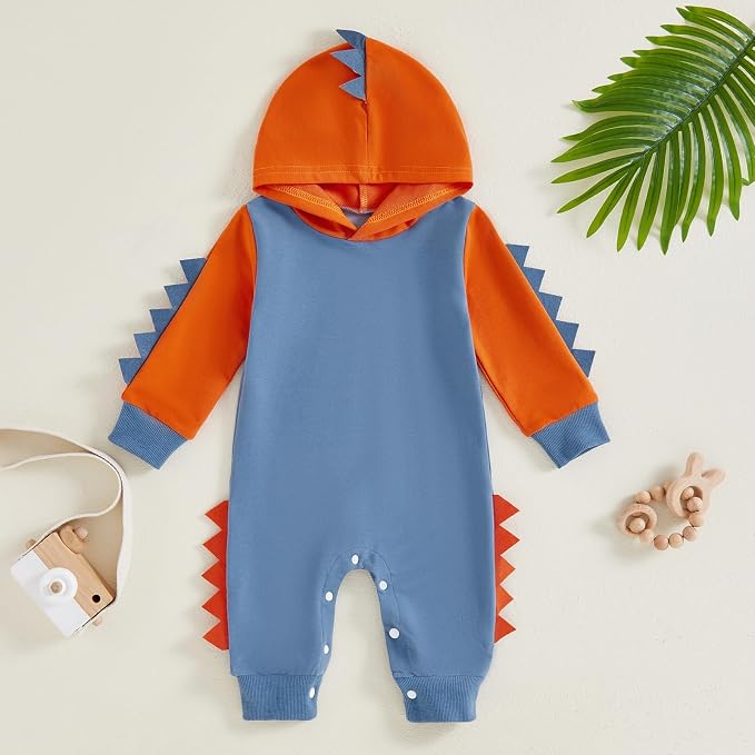 Newborn Baby Boys Rompers Hoodies Dinosaur Cartoon Infant Baby Toddler Onesie - Image 2