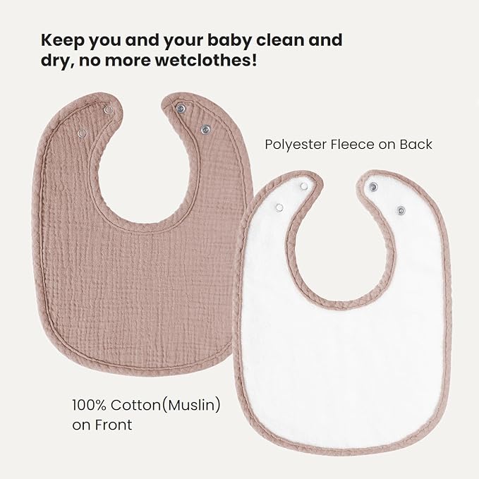 Konssy 8-Pack Muslin Baby Bibs, Adjustable Fit - Image 2