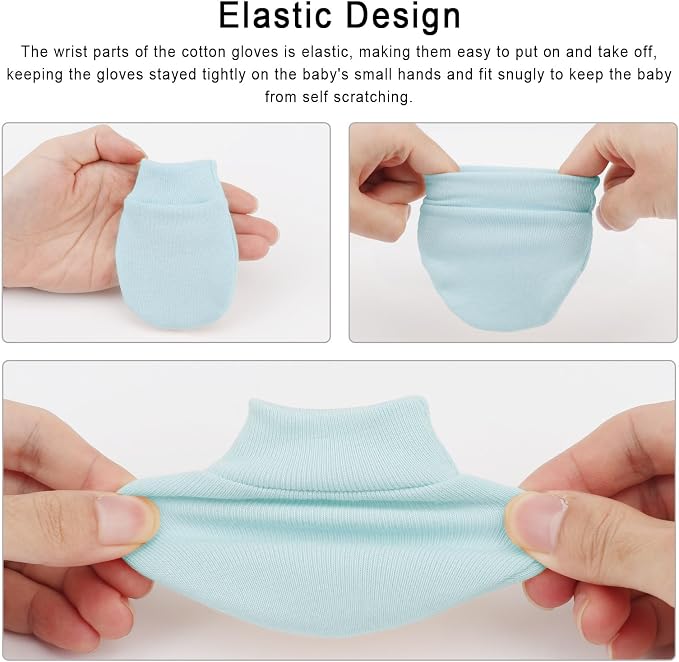 AQOKKA Newborn Baby Mittens No Scratch Cotton Elastic Wrist Gloves Infant - Image 7