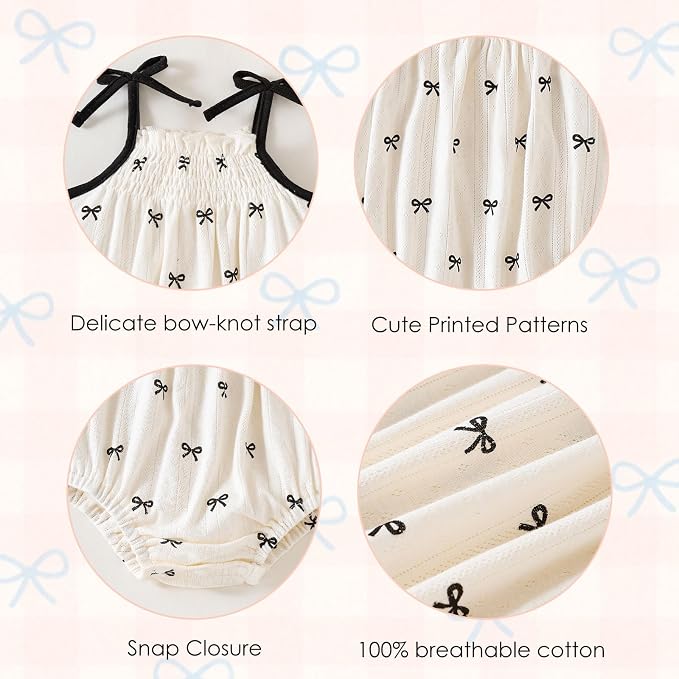 ROMPERINBOX Baby Girl Bodysuit Cotton Spaghetti Strap Sleeveless Onsies Summer - Image 3