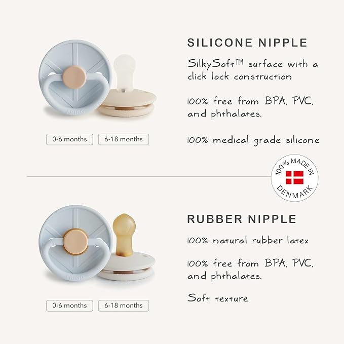 FRIGG Little Viking SilkySoft Silicone Baby Pacifier 2-Pack | Made in Denmark | BPA-Free (Ocean View/Cream, 0-6 Months)