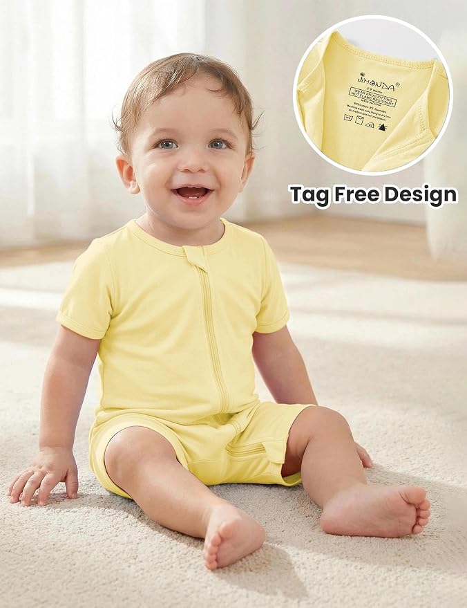 Jimonda Baby Romper Short Sleeve 2-Way Zipper Pajamas Cotton | 2-Pack, One Piece - Image 2