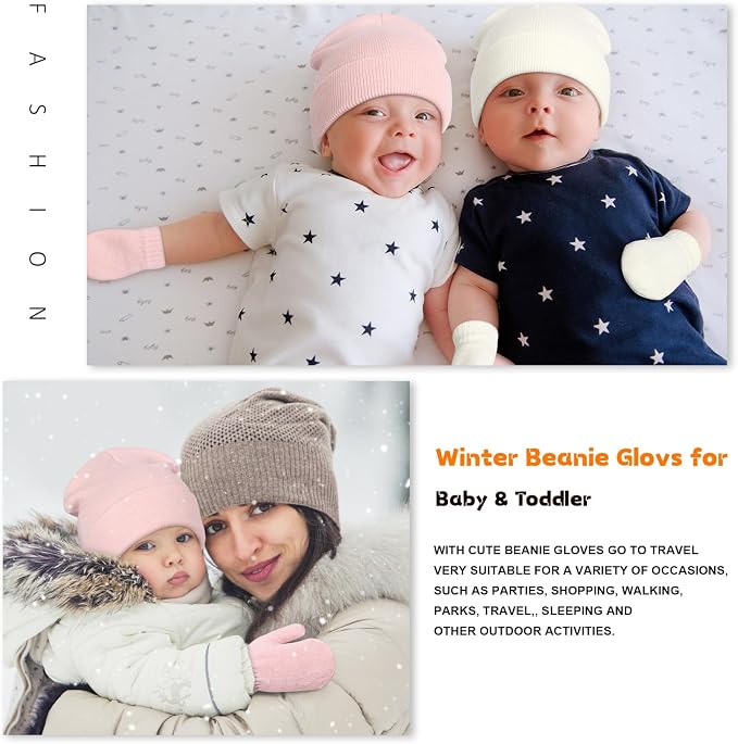 Baby Beanie Hat Gloves Set, Kids Winter Warm Knit Hat - Image 6