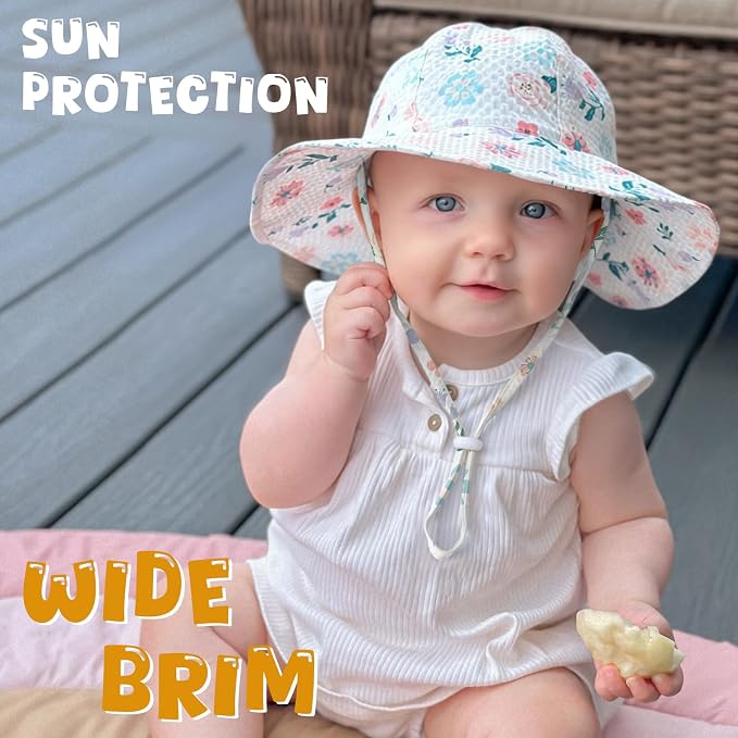 HONGTEYA Baby Sun Hat Wide Brim Adjustable Toddler Beach Bucket Hat | Soft - Image 3