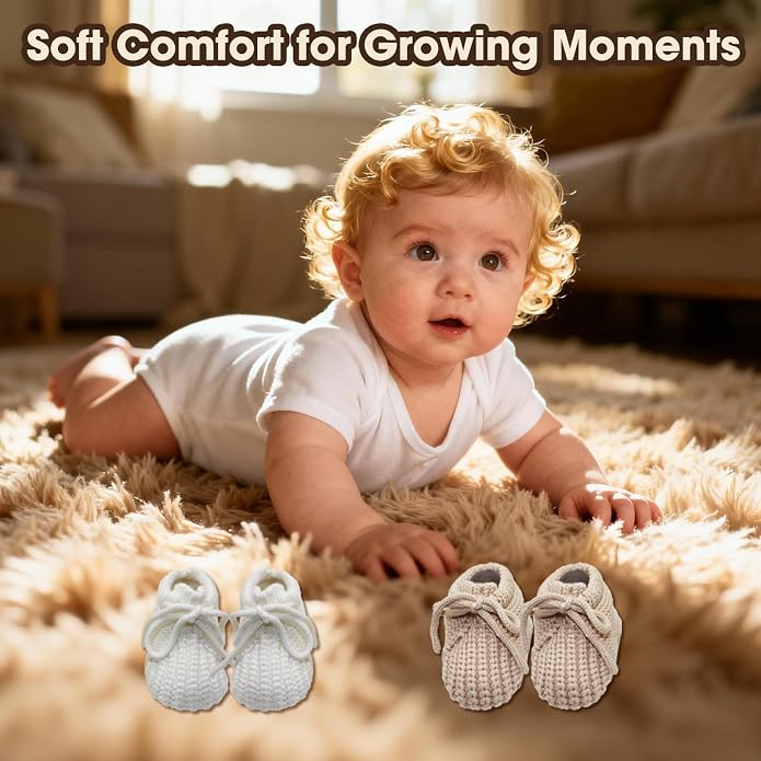 2 Pairs Baby Booties, Newborn First Walkers, Soft Cozy Shoes | Knit Cotton - Image 6