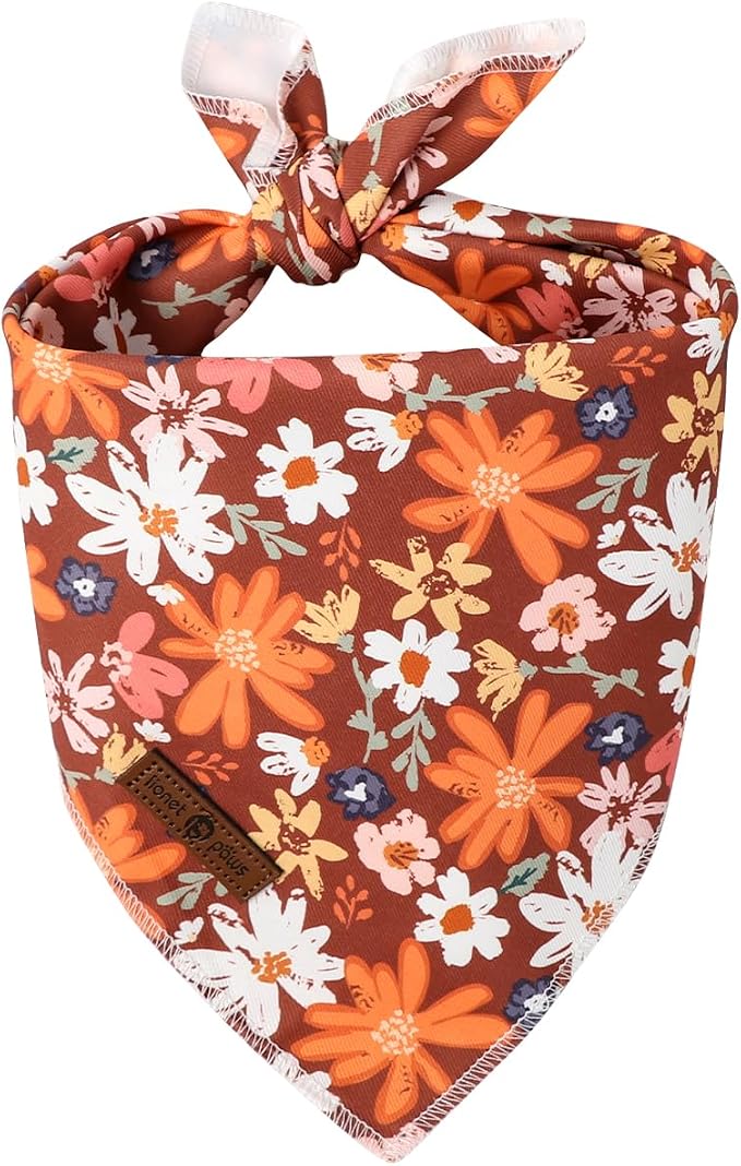 Lionet Paws Fall Dog Bandana Washable Cotton Borwn Handkerchief Scarf Triangle by lionetpaws