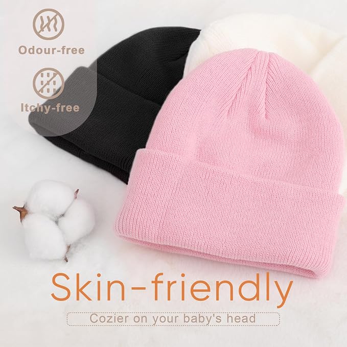 DRESHOW BQUBO 3 Pack Baby Beanies Toddler Kids Winter Hats Soft Knit Hat - Image 5