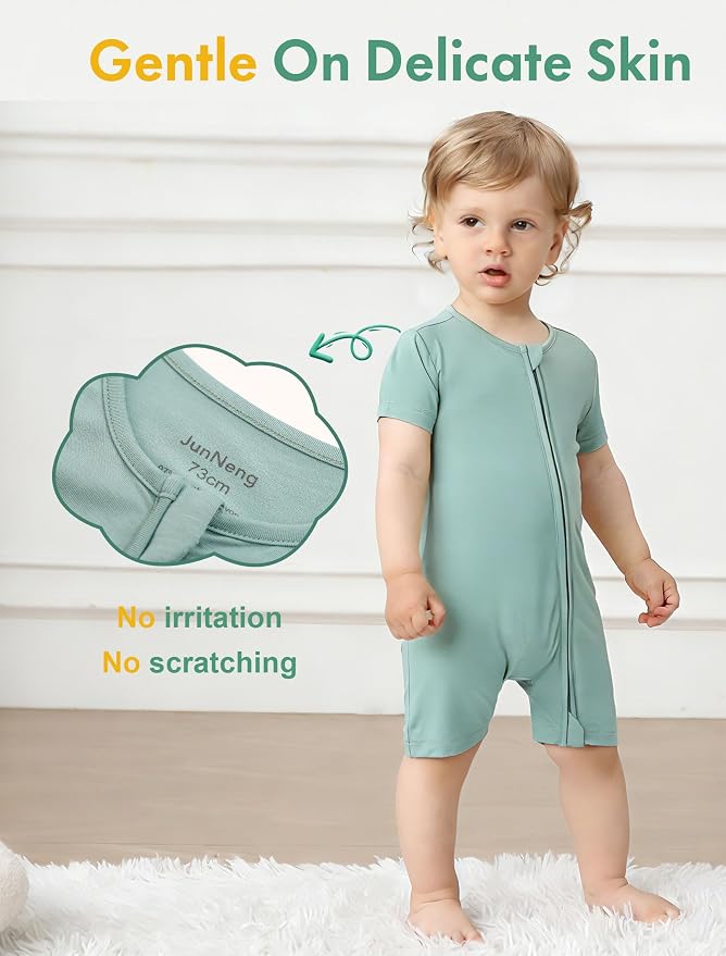 JunNeng Short Sleeve Romper, Rayon from Bamboo Baby Boy Sleeper Jumpsuit - Image 3