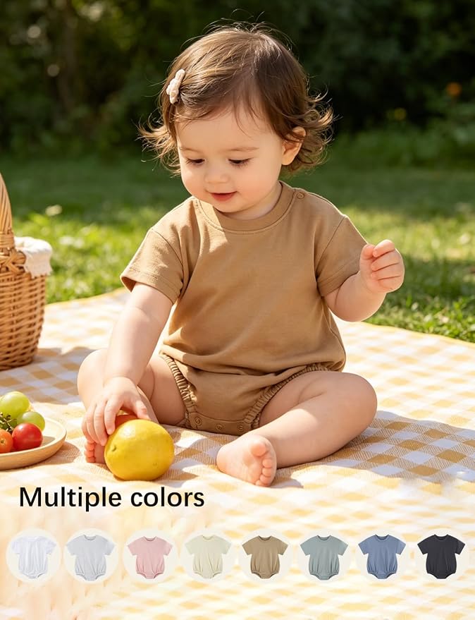 Baby Bubble Onesie Romper 100% Organic Cotton Clothes Short Sleeve Summer Solid - Image 6