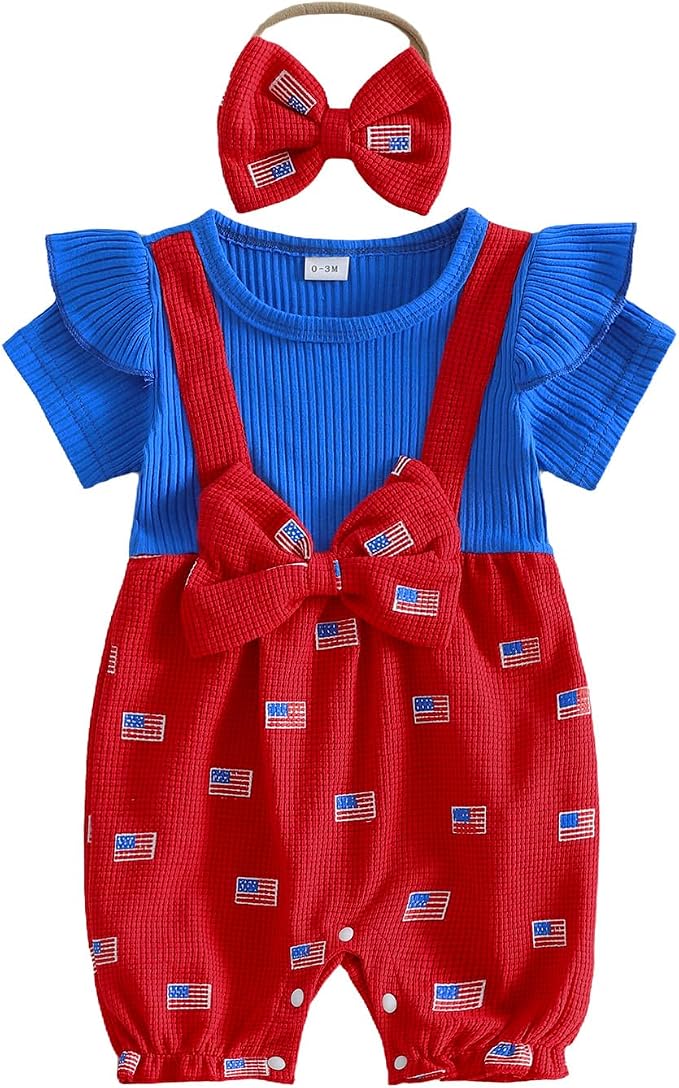 YINGISFITM Newborn Baby Girl Summer Clothes Short Sleeve Bubble Romper Bow by YINGISFITM