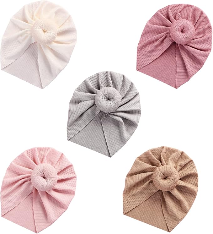 DRESHOW BQUBO 5 Pieces Newborn Baby Turban Hats Bow Baby Infant Beanie - Image 7