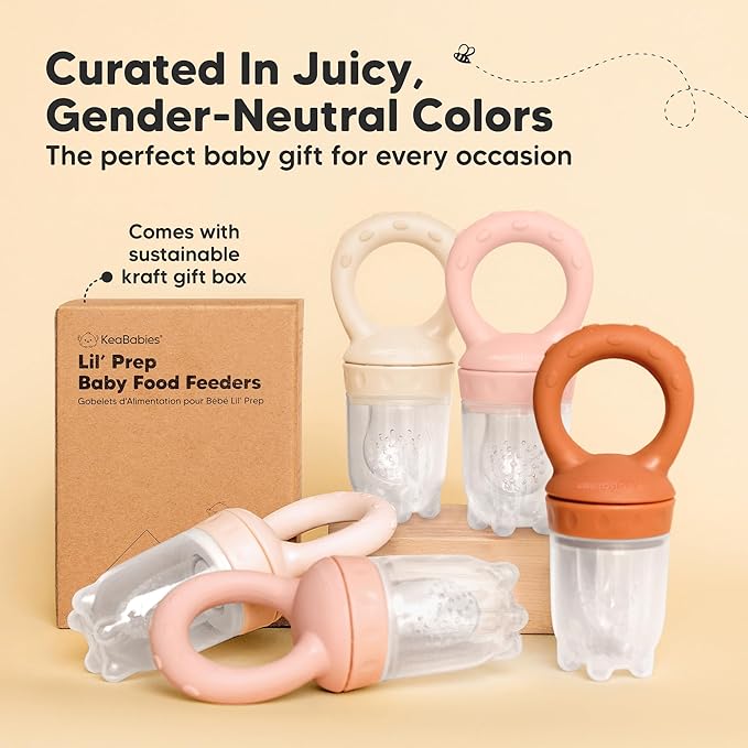 KeaBabies Baby Fruit Feeder 2pk - Silicone Baby Food Feeder for Babies 6-12 Months, Breast Milk Popsicle for Teething, Weaning, Freeze Frozen Solid Food, BPA-Free Infant Feeding Essential (Mist Rose)