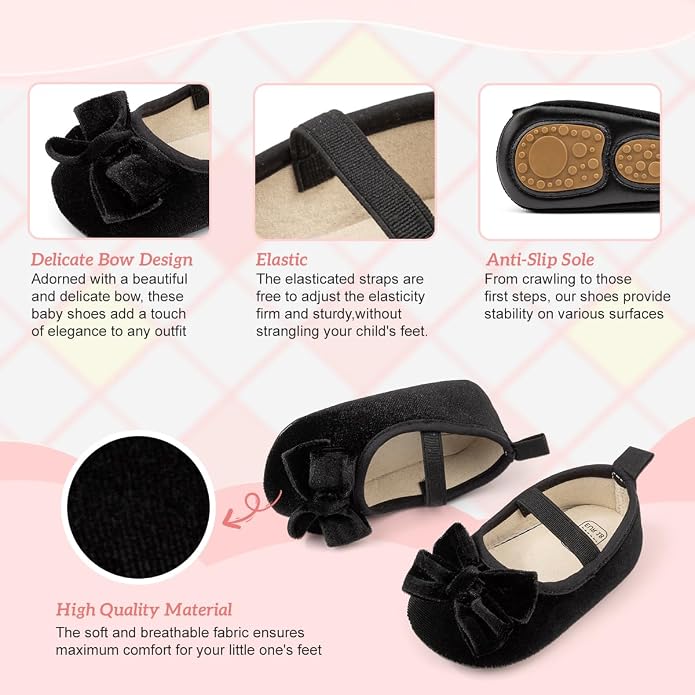 KIDSUN Infant Baby Girls Mary Jane Shoes Non-Slip Rubber Sole Ballet Slippers - Image 3
