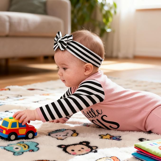 AMAWMW Newborn Baby Girl Little Sister Sleeper Gown Stripe Long Sleeve - Image 5