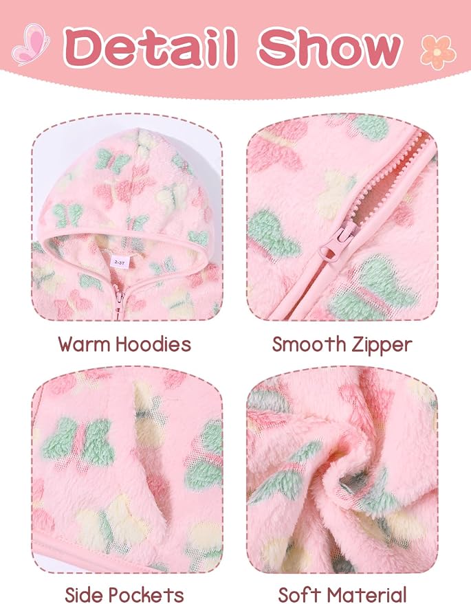 Toddler Baby Girl Fleece Jackets Fall Clothes Hooded Zip Fuzzy Coats - Image 6