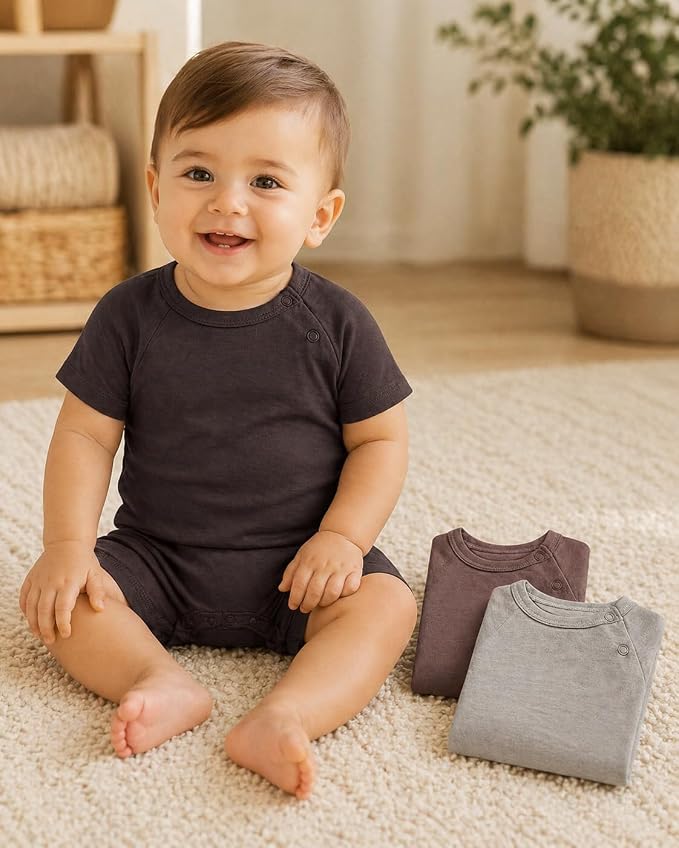 GUISBY Baby Romper 3-Pack Short Sleeve Rayon of Bamboo Bodysuit Set, 0-24M | - Image 2