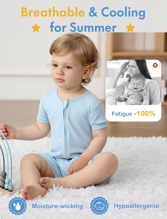 JunNeng Short Sleeve Romper, Rayon from Bamboo Baby Boy Sleeper Jumpsuit - Image 2
