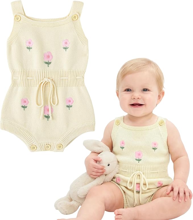 Simplee kids Baby Girl Romper, Sleeveless Pompoms Square Neck | Soft Breathable by Simpleekids