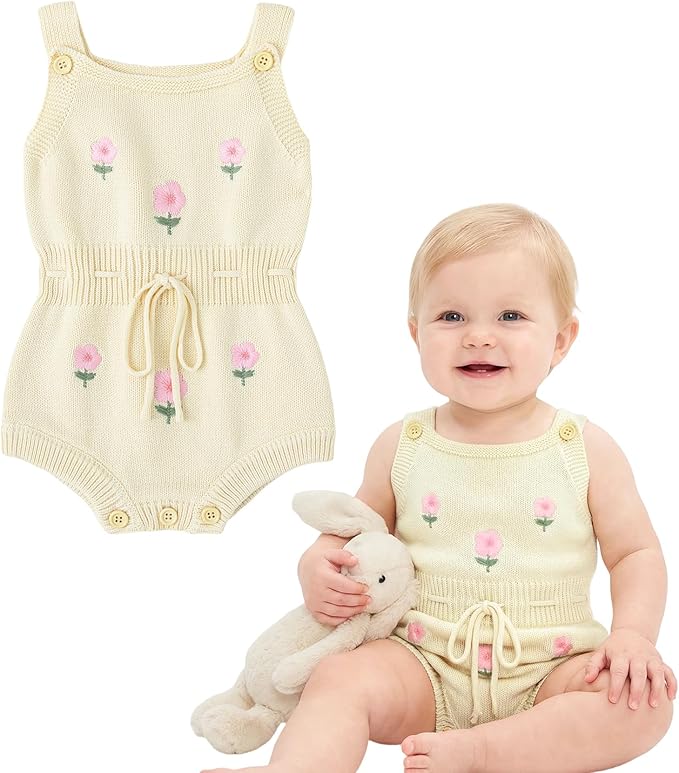 Simplee kids Baby Girl Romper, Sleeveless Pompoms Square Neck | Soft Breathable by Simpleekids